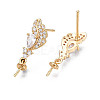 Feather Shape Brass Micro Pave Clear Cubic Zirconia Earring Findings KK-S356-435A-NF-4