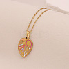 304 Stainless Steel Pave Cubic Zirconia with Enamel Leaf Pendant Necklaces FS-WGB4824-04-1