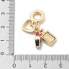 Brass Pink Enamel & Clear Cubic Zirconia Dangle Charms KK-M305-15G-01-2