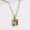 304 Stainless Steel Pave Natural Paua Shell Rectangle Initial Pendant Necklaces for Women FS-WG38E89-26-1