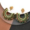 304 Stainless Steel & Bohemian Beaded Fan Dangle Stud Earrings for Women EJEW-R001-05G-02-1