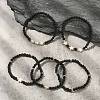 5Pcs 5 Style Natural Lava Rock & Pearl & Shell Star Beaded Stretch Bracelets Set BJEW-JB09495-03-2