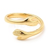 Rack Plating Brass Hand Hug Open Cuff Ring for Women RJEW-E064-04G-2