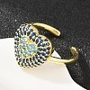 Heart Brass Micro Pave Cubic Zirconia Cuff Open Rings for Women CU-CBA0A21-01G-01-1