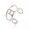 Clear Cubic Zirconia Initial Letter Open Cuff Ring RJEW-A012-01P-H-2