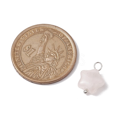 Natural Rose Quartz Star Charms with Brass Loops PALLOY-JF02733-02-1
