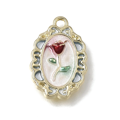Brass with Red Enamel Pendants KK-CBAE379-23LG-1