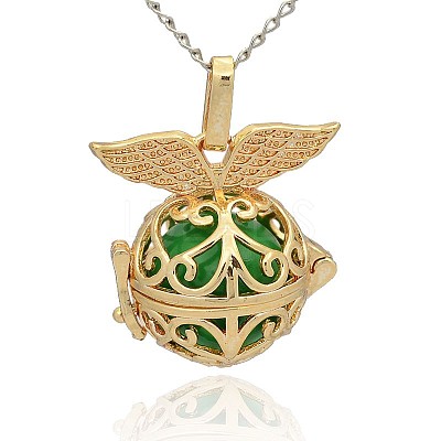 Golden Tone Brass Hollow Round Cage Pendants KK-J237-10G-1