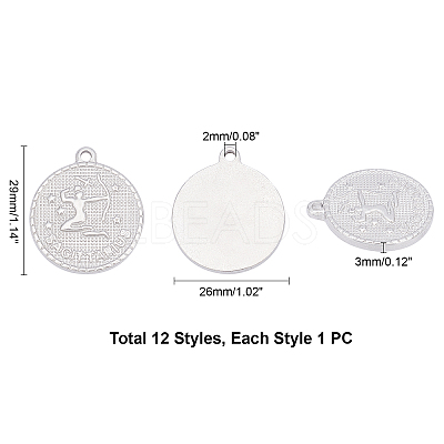 12Pcs 12 Style 304 Stainless Steel Pendants STAS-UN0026-15-1