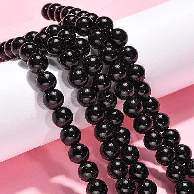 Synthetic Black Stone Beads Strands X-G-G088-10mm-1