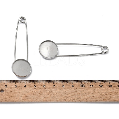 304 Stainless Steel Safety Pin Brooch Base Settings STAS-A142-02C-P-1