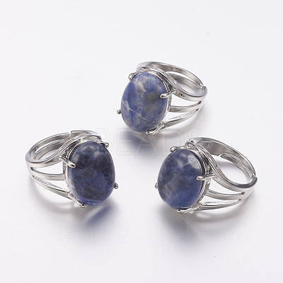 Natural Sodalite Wide Band Finger Rings RJEW-K224-A11-1