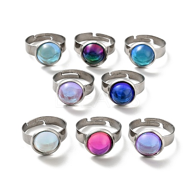Flat Round K9 Glass Adjustable Ring RJEW-G253-01A-P-1