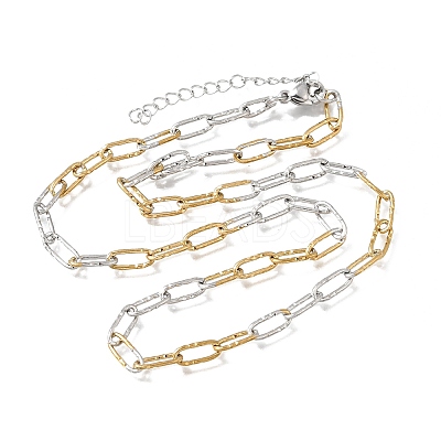 4MM Two Tone 304 Stainless Steel Textured Paperclip Chain Necklaces for Man and Women SA-CBAB767-12GP-1