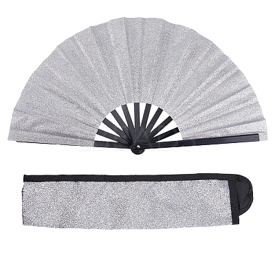 Glitter Plastic & Oxford Cloth Fan with Fan Bags AJEW-WH20022-89C-1