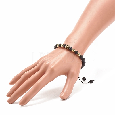 Natural Obsidian & Synthetic Hematite Braided Bead Bracelet with Cubic Zirconia BJEW-JB08117-02-1