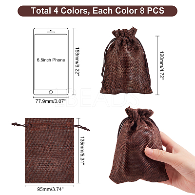 32Pcs 4 Colors Polyester Imitation Burlap Packing Pouches Drawstring Bags ABAG-PH0001-24-1