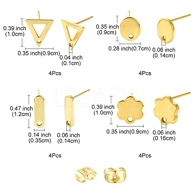 16Pcs 4 Styles 201 Stainless Steel Stud Earring Findings with Hole EJEW-FS0001-15-1