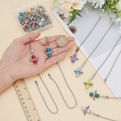 14Pcs 14 Colors Angel Glass Pearl & Alloy Charms Ceiling Fan Pull Chain Extenders PALLOY-HY00059-1