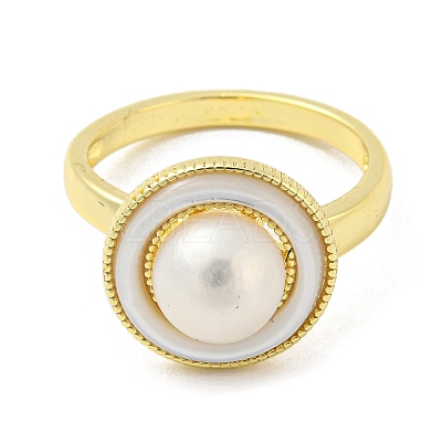 Natural Pear & Shell Flat Round Open Cuff Ring RJEW-H220-23G-1