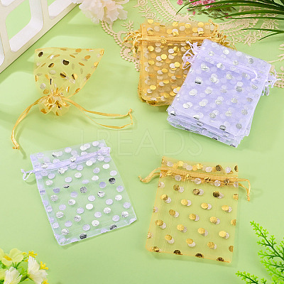24Pcs 2 Colors Hot Stamping Polka Dot Organza Jewelry Drawstring Bags ABAG-TADJ0001-06B-1