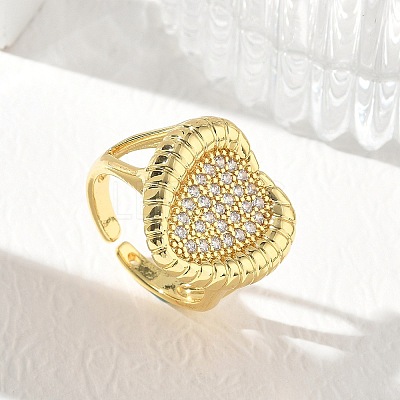 Brass Micro Pave Cubic Zirconia Cuff Open Rings for Women CU-CBA760A-13B-G-1