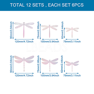 12Sets 6 Style PVC 3D Imitation Hollow Out Dragonfly Wall Stickers DIY-CF0001-04-1