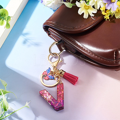 Alloy Resin Butterfly Keychains KEYC-TADJ0002-02G-V-1