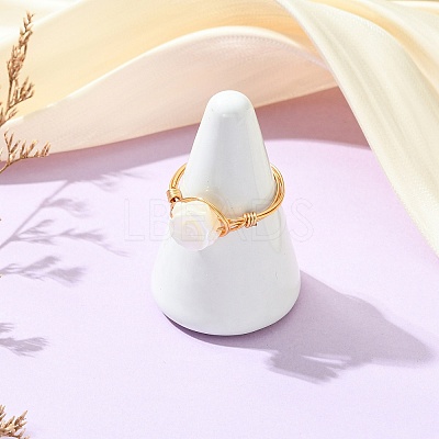 Copper Wired Natural Trochid Shell/Trochus Shell Finger Rings for Women RJEW-JR01054-1