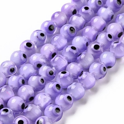 Handmade Evil Eye Lampwork Round Bead Strands X-LAMP-L055-8mm-21-1