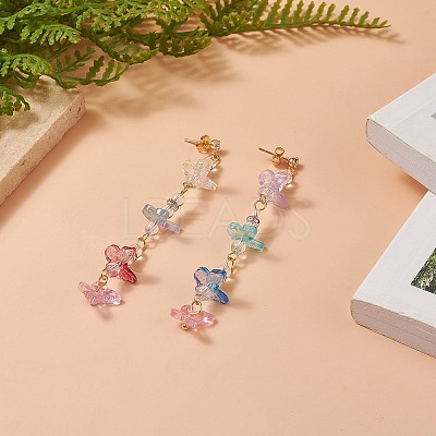 Natural Quartz Crystal & Glass Butterfly Beaded Dangle Stud Earrings EJEW-JE05197-1