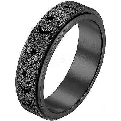 201 Stainless Steel Moon and Star Rotatable Finger Ring MOST-PW0001-005G-02-1
