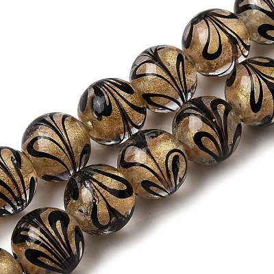 Gold Sand Lampwork Beads Strands LAMP-P071-12mm-02-1