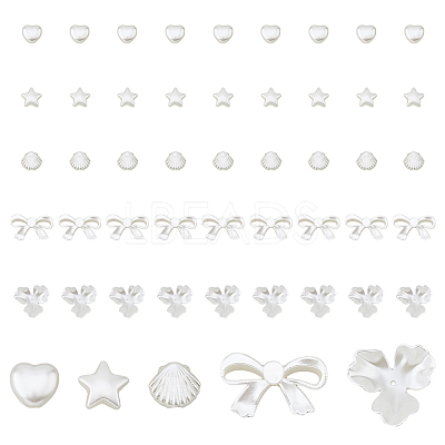 300Pcs 5 Style ABS Plastic Imitation Pearl Beads OACR-DC0001-07-1