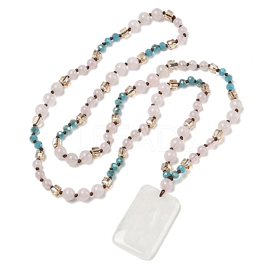Natural Quartz Crystal Rectangle Pendant Glass Beaded Long Necklaces GG-CBAE048-02C-1