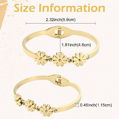 1Pc Adjustable Flower Vacuum Plating 304 Stainless Steel Bangles for Women BJEW-YW0001-16-1