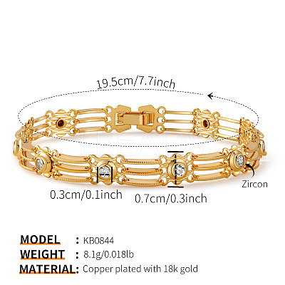 Brass Pave Clear Cubic Zirconia Link Chain Bracelets for Women WGA76CD-03-1