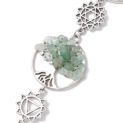 Flat Round with Tree of Life Natural & Synthetic Gemstone Chips Pendant Decorations HJEW-JM02335-1