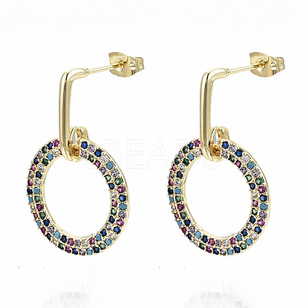 Brass Micro Pave Cubic Zirconia Dangle Stud Earrings EJEW-S208-132A-NF-1