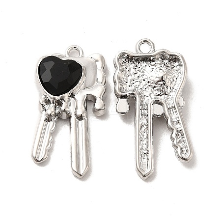 Glass Heart Key Pendants PALLOY-E024-29P-03-1