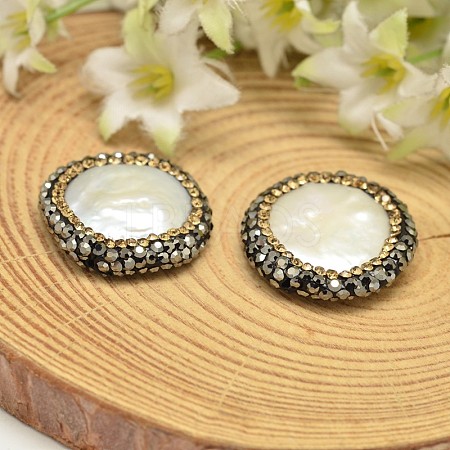Flat Round Shell Pearl Beads BSHE-L002-09-1