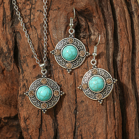 Bohemian Style Alloy & Synthetic Turquoise Pendant Necklaces & Dangle Earrings Sets WG2E1B4-11-1