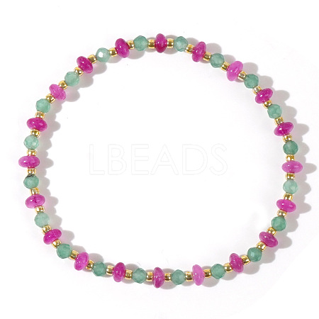 Beach Vacation Style Natuarl Green Aventurine & Dyed White Jade Beaded Stretch Bracelet Women RO9590-1-1
