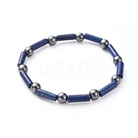 Natural Lapis Lazuli & Non-Magnetic Synthetic Hematite Beads Stretch Bracelets BJEW-JB04691-04-1