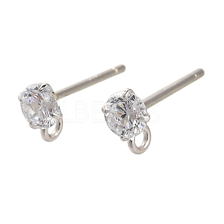 Rhodium Plated 925 Sterling Silver Ear Stud Findings STER-F058-01P-07-1