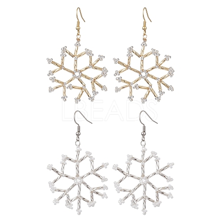 Glass Snowflake Dangle Earrings EJEW-MZ00253-1