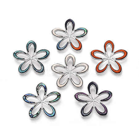 Alloy and Dyed Natural Paua Shell Pendants PALLOY-T093-05M-1