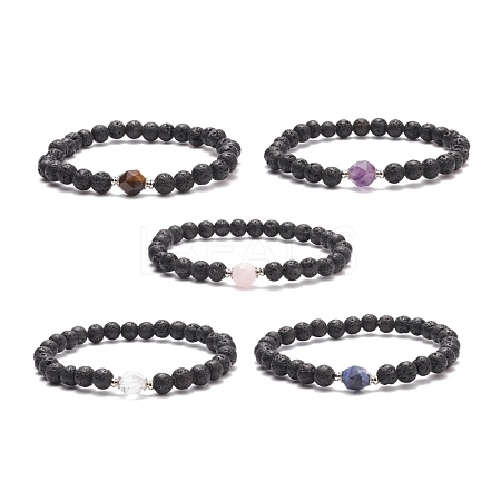 Natural Gemstone & Lava Rock Beaded Stretch Bracelet for Women BJEW-JB08462-1