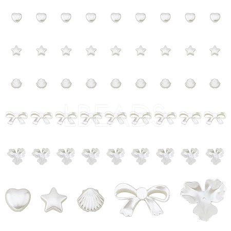 300Pcs 5 Style ABS Plastic Imitation Pearl Beads OACR-DC0001-07-1