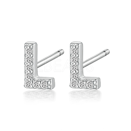 Rhodium Plated 925 Sterling Silver Initial Letter Stud Earrings HI8885-12-1